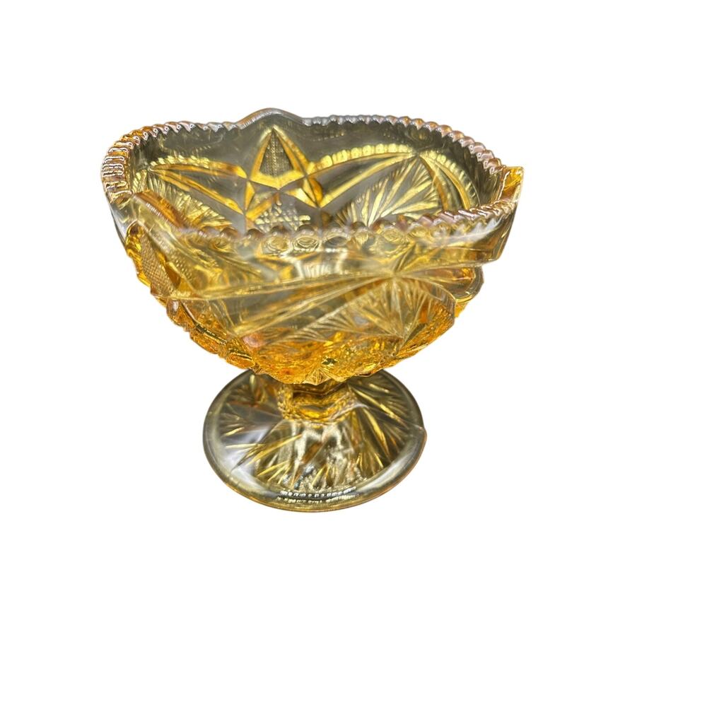 vintage amber glass pedestal compote bowl,
